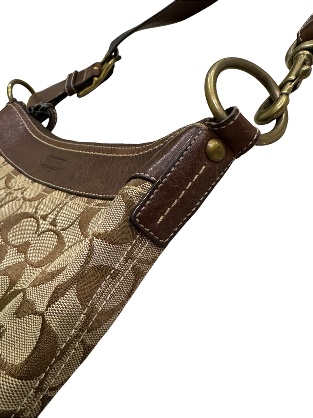 Vintage Coach Signature Crossbody Bag | Brown Jacquard Canvas & Leather Trim - Picture 8 of 16